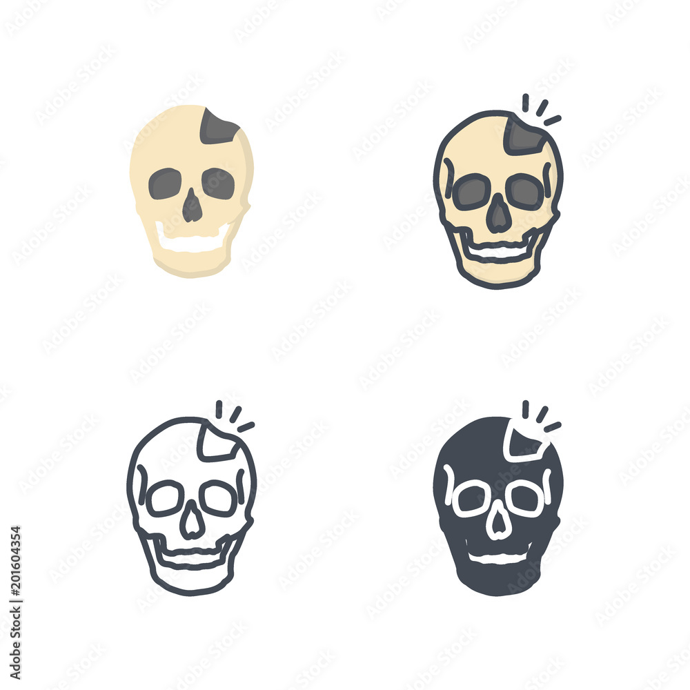 Skull broken bone medical icon vector flat silhouette colored line