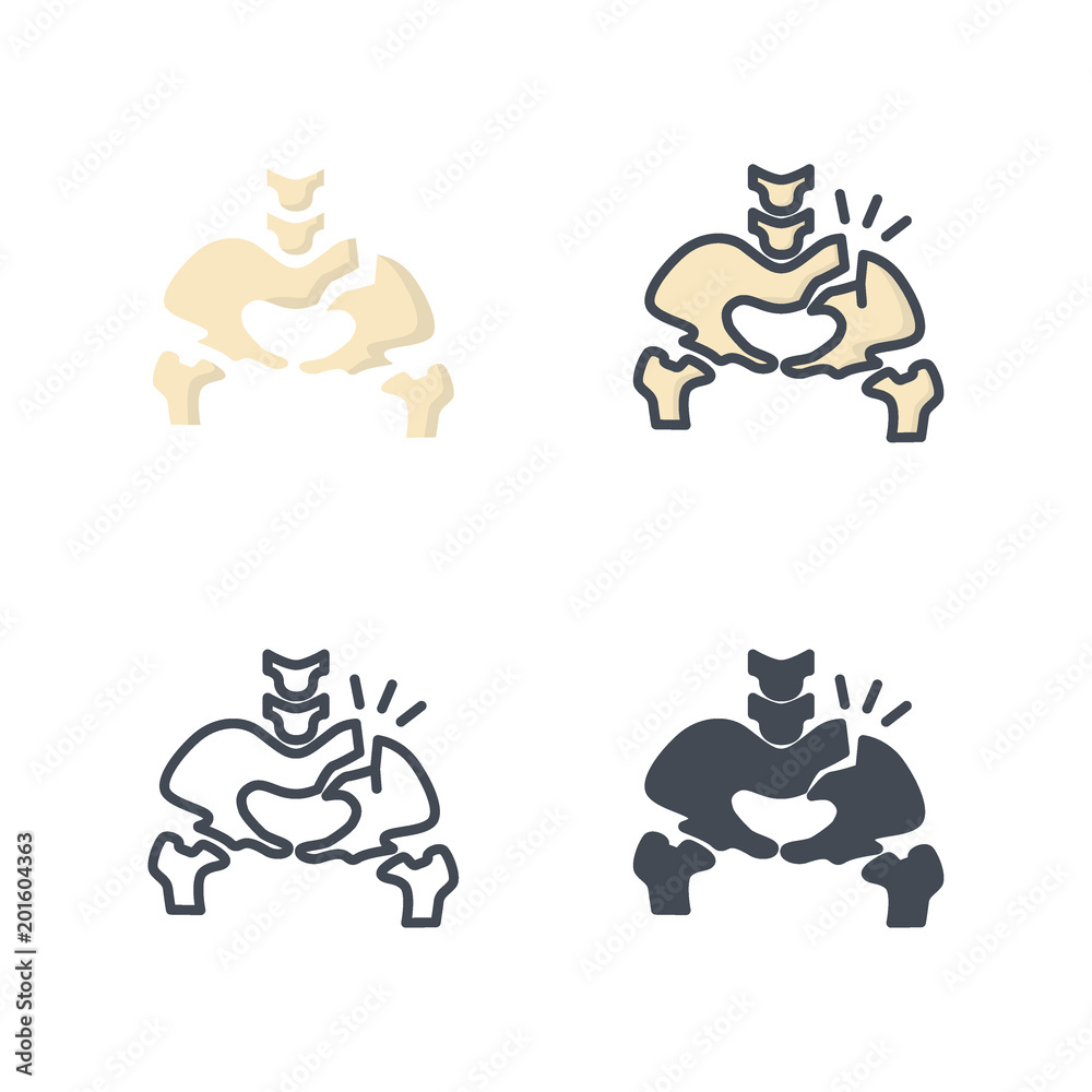 Pelvis broken bone medical icon vector flat silhouette colored line Pelvis broken bone medical icon vector flat silhouette colored line