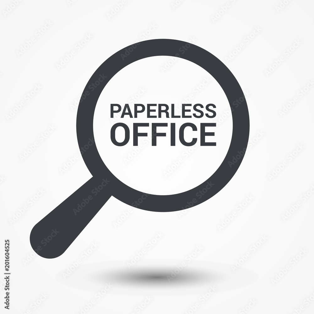 Finance Concept: Magnifying Optical Glass With Words Paperless Office Finance Concept: Magnifying Optical Glass With Words Paperless Office