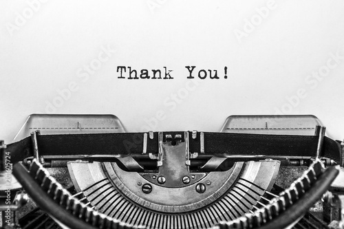 Thank You! text typed words on a old Vintage Typewriter. Close-up