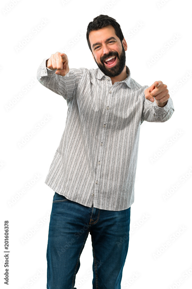 Fototapeta premium Handsome man with beard points finger at you
