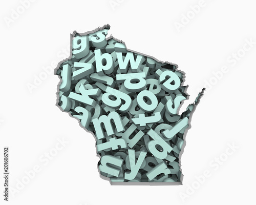 Fototapeta Naklejka Na Ścianę i Meble -  Wisconsin WI Letters Map Education Reading Writing Schools 3d Illustration