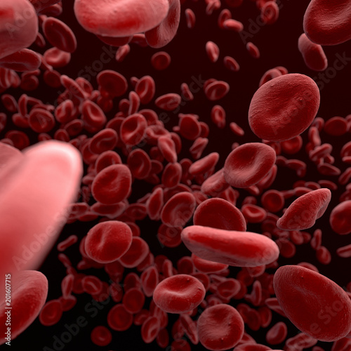 Red Blood Cells, closup red blood cells under microscope, floating around, 3d rendering
