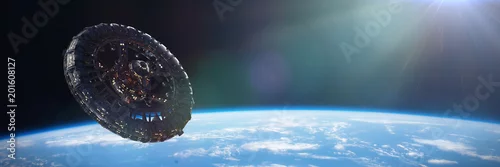 Obraz gigantyczna stacja kosmiczna na orbicie planety Ziemia