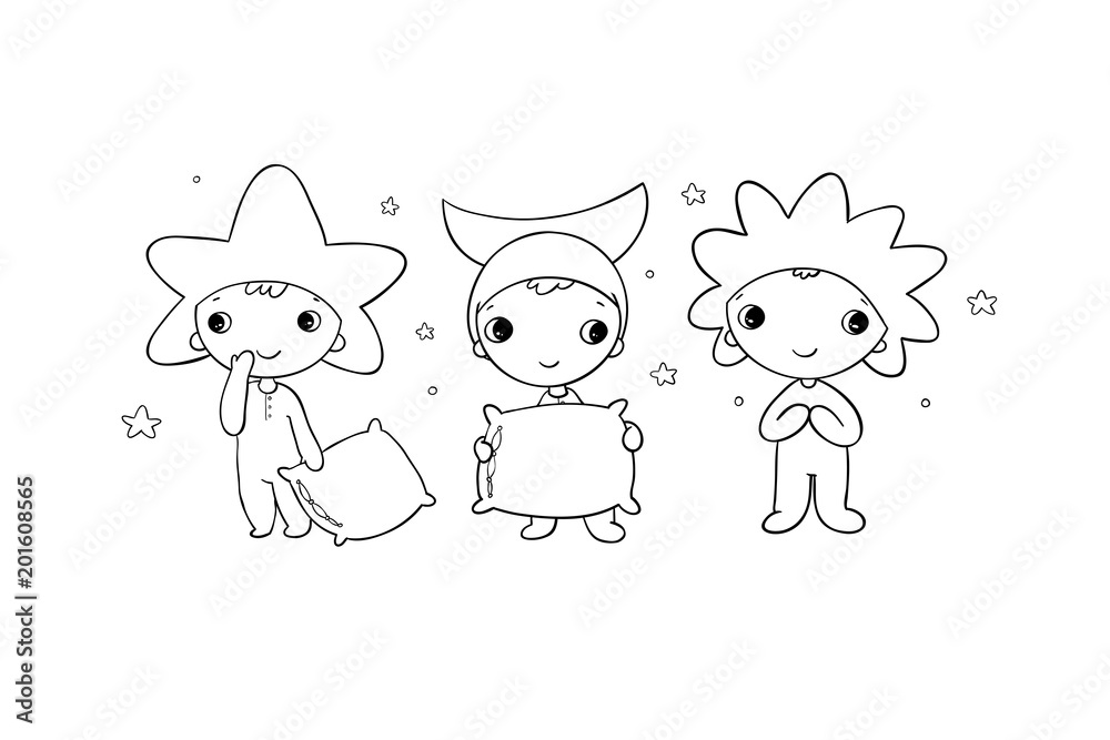 Obraz premium Girl and cats. Good night. Sweet dreams.