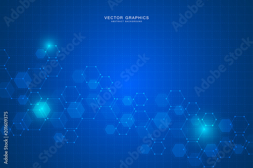 Technology background with hexagons. Molecular structure and chemical compounds.
