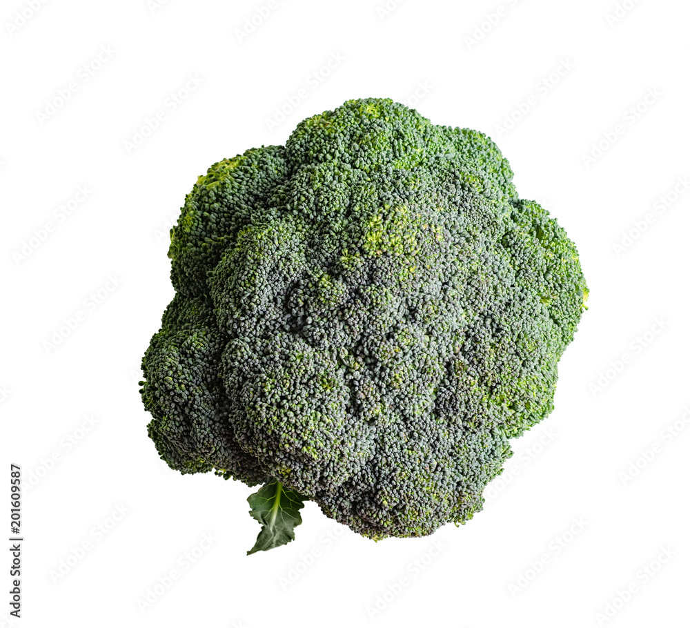 Fresh single ripe broccoli isolated on white background Fresh single ripe broccoli isolated on white background