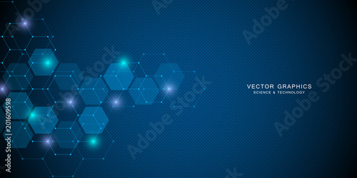 Technology background with hexagons. Molecular structure and chemical compounds.