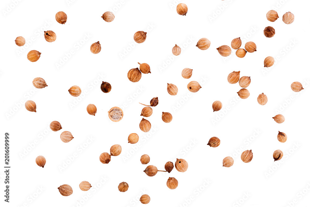 coriander seeds on white background