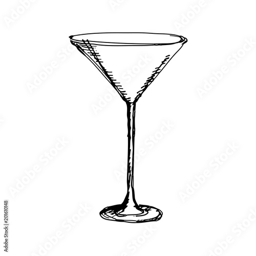 Hand drawn martini glass. Sketch, vector illustration.