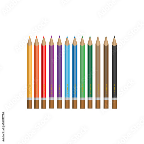 Vector illustration of set of 12 crayons isolated on white background