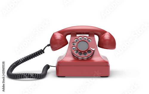 Red retro telephone with clipping path
