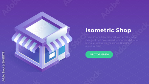 Shop building isometric vector illustration
