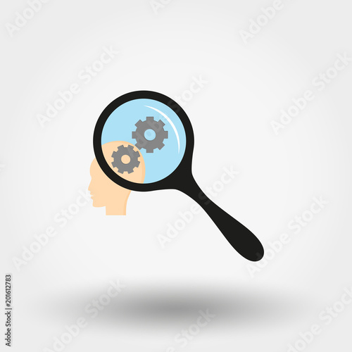 Brain activity under the magnifying glass. Icon. Vector. Flat.