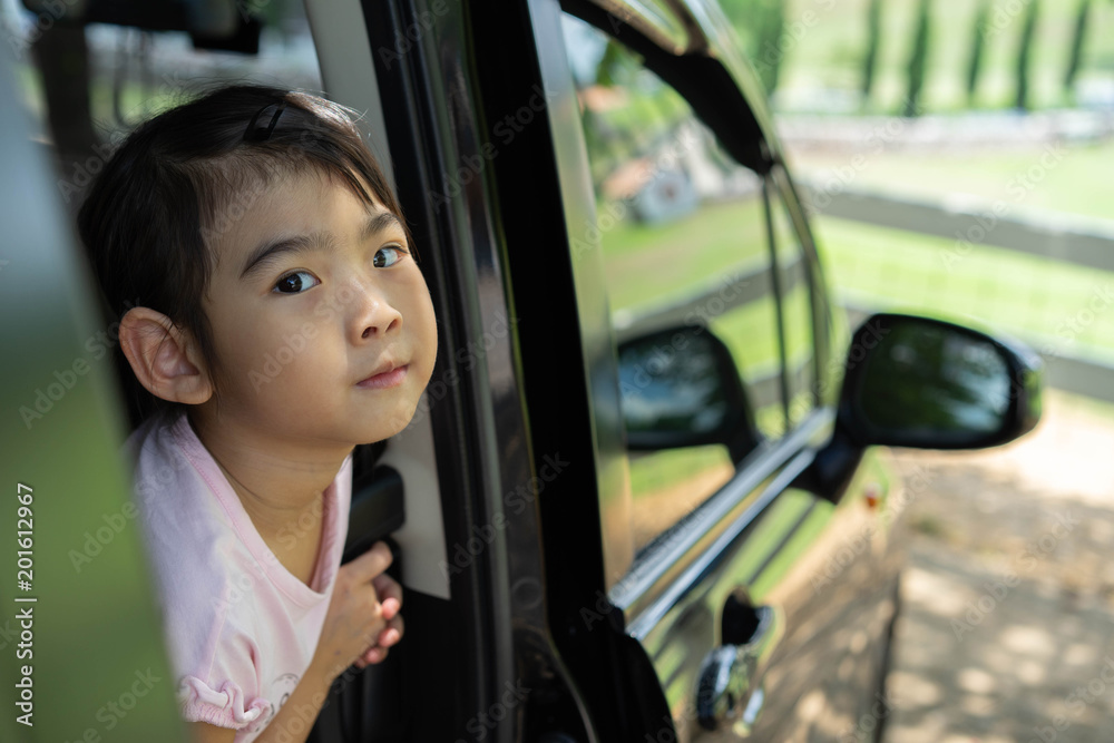 Asian Thailand kids little girl smiling happy in car holiday travel Asian Thailand kids little girl smiling happy in car holiday travel