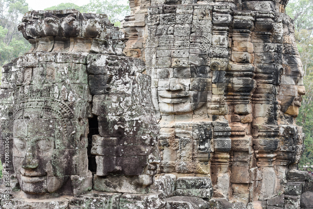 Faces of Bayon temple in Angkor Thom at Siemreap, Cambodia.