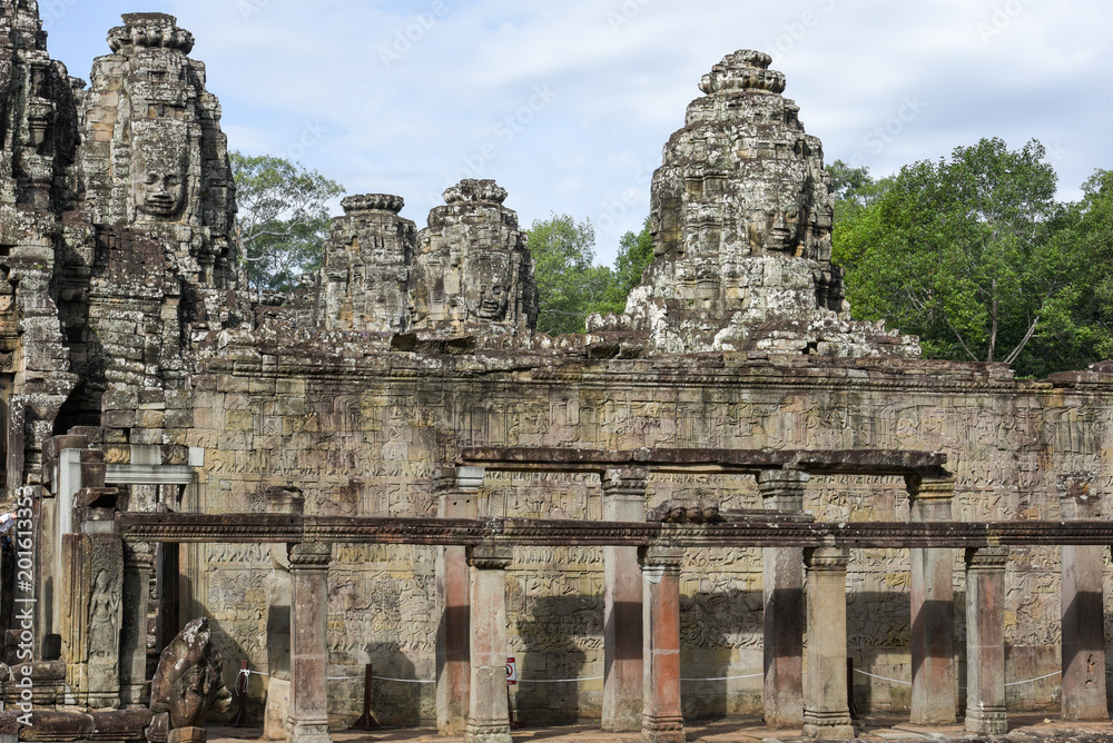 Faces of Bayon temple in Angkor Thom at Siemreap, Cambodia.