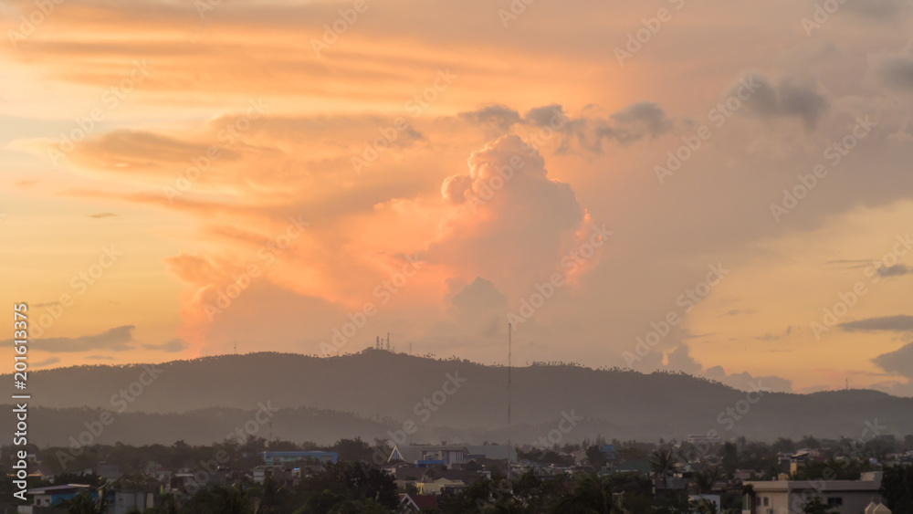 Fototapeta premium Red powerful storm clouds in the Philippines