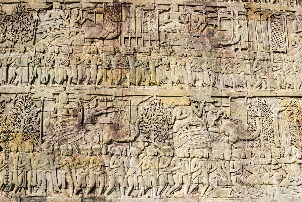 Bas relief of Bayon Temple, Angkor Thom, Siem Reap, Cambodia
