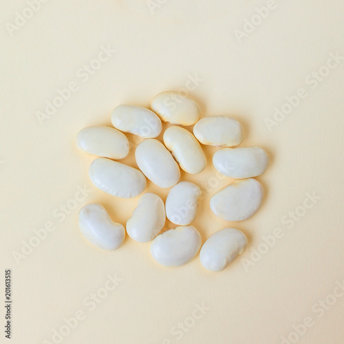 Organic large white  bean. Concept- healthy food, vegetarianism, observance of religious fasting. Selective focus.