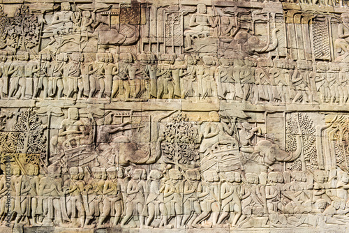 Bas relief of Bayon Temple  Angkor Thom  Siem Reap  Cambodia