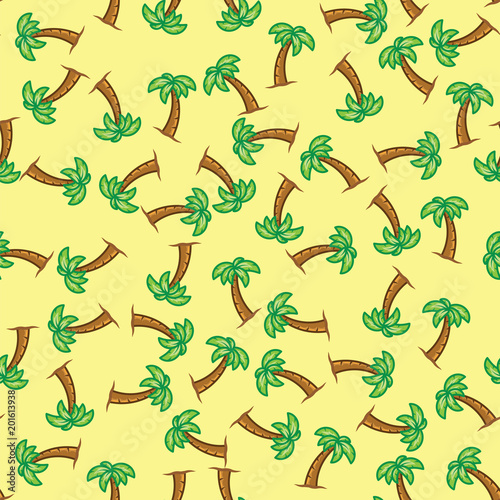 Pattern palm tree on yellow background. Seamless pattern palm tree.