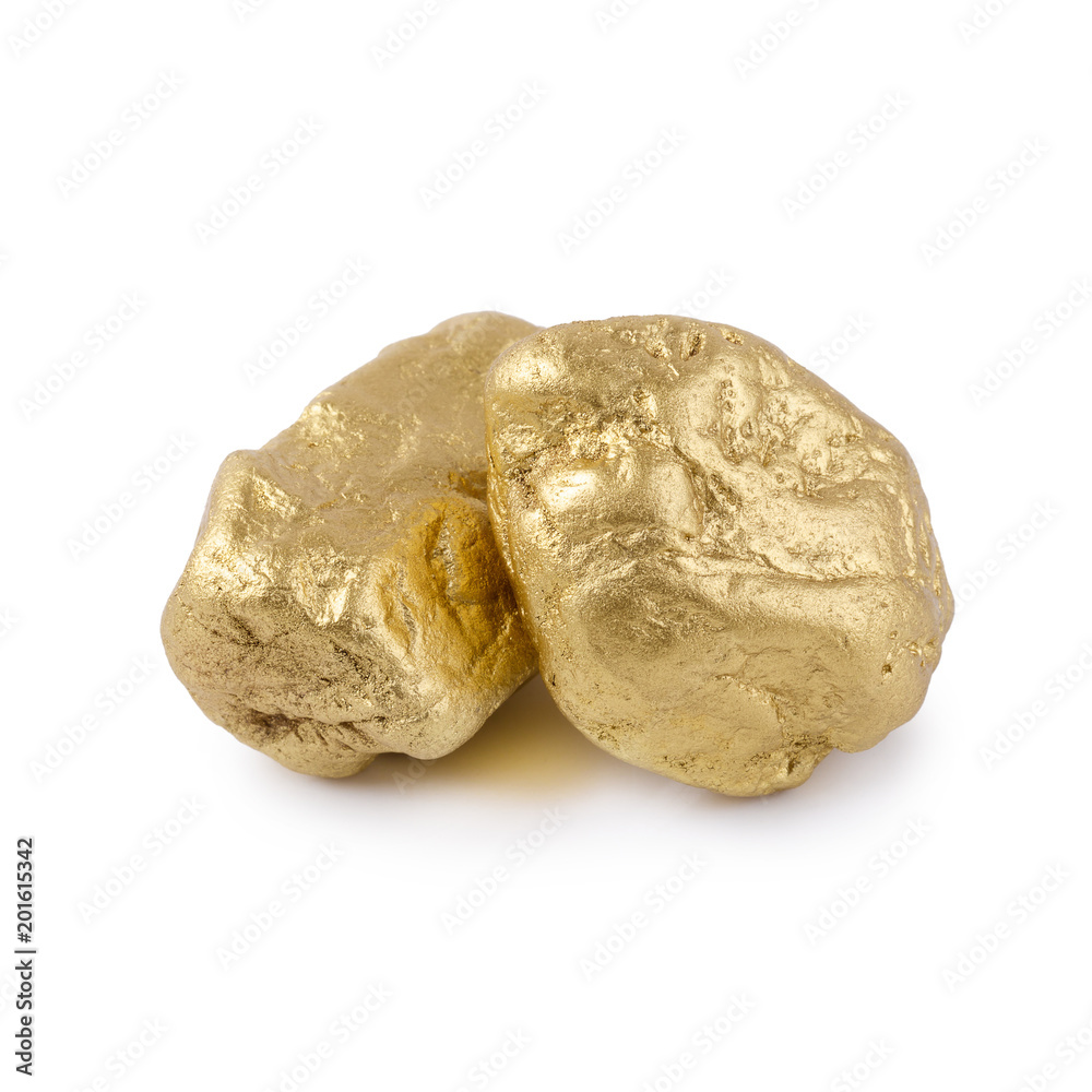 Gold nugget grains isolated on a white background Gold nugget grains isolated on a white background