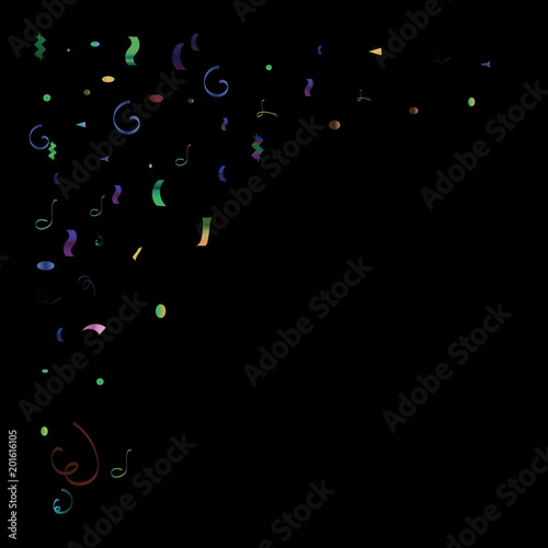 Trendy Xmas Party Tinsel Vector Foil Confetti Cool Foil Border Fireworks Explosion, Blast, Burst, New Year, Christmas, Birthday Celebration. Cool Summer Coctail Party Colored Gradient Tinsel Confetti.
