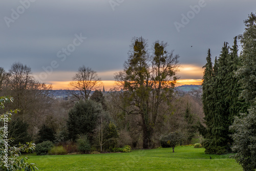 Sunset against the skyline of the city of Oxford