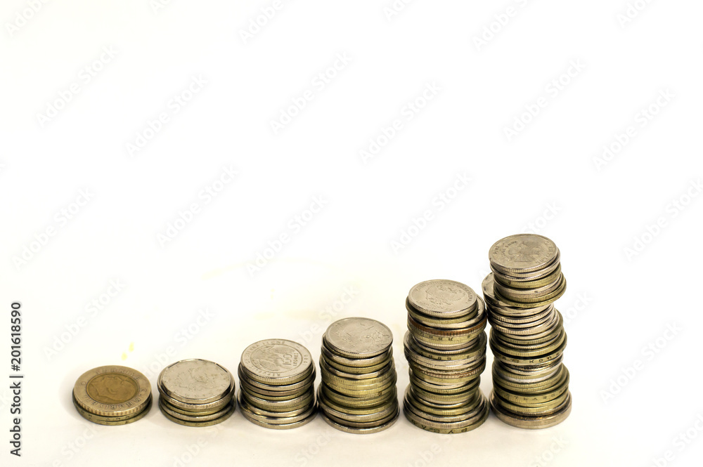 stacked coins, money, financial management, business, pyramid of coins on white background stacked coins, money, financial management, business, pyramid of coins on white background