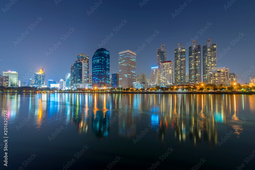 Naklejka premium Bangkok city - Cityscape downtown Business district urban area , reflection landscape Bangkok Thailand
