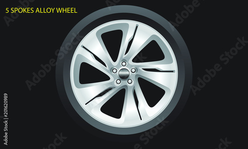 5 Spokes alloy wheel sharp and modern design.