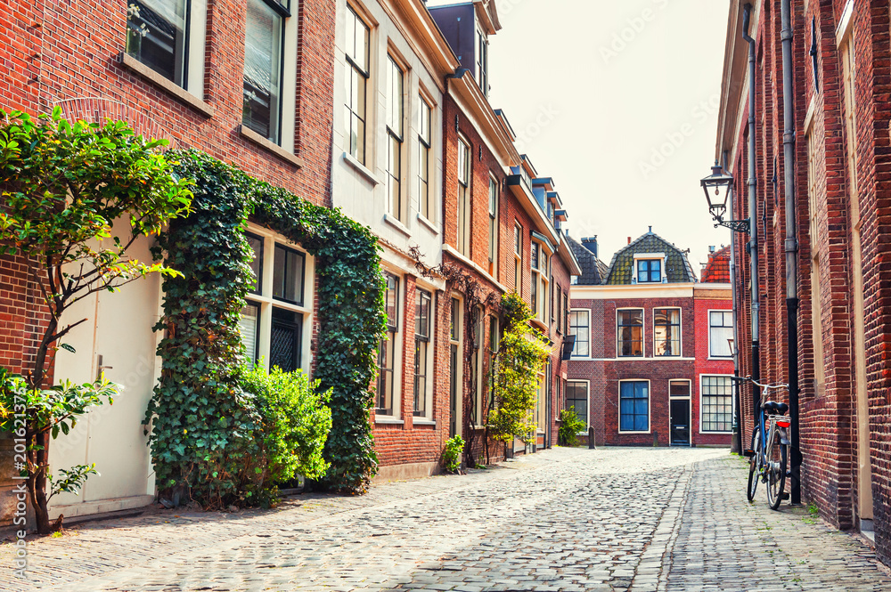Beautiful street in Leiden, Netherlands