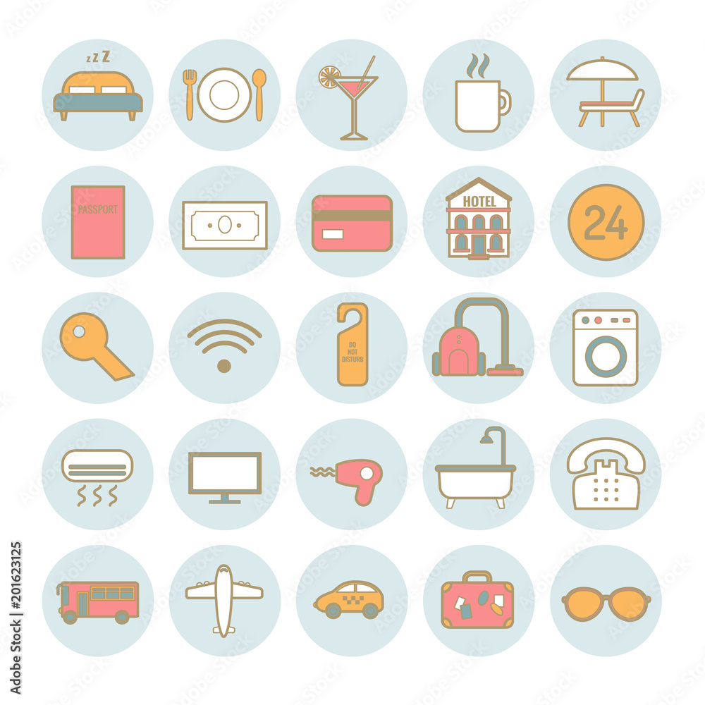 Set of vector line hotel icons for web design and decoration Set of vector line hotel icons for web design and decoration