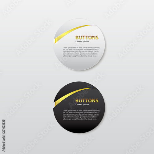 Button premium glossy black and white Gold
