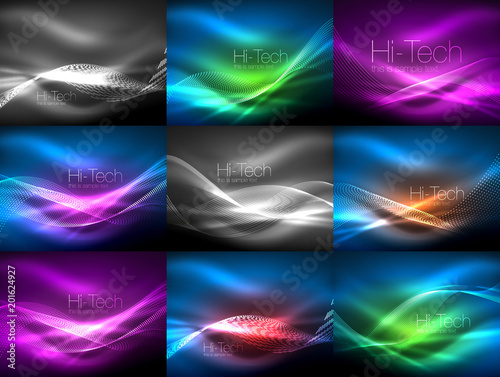Mega collection of shiny glowing shapes on dark