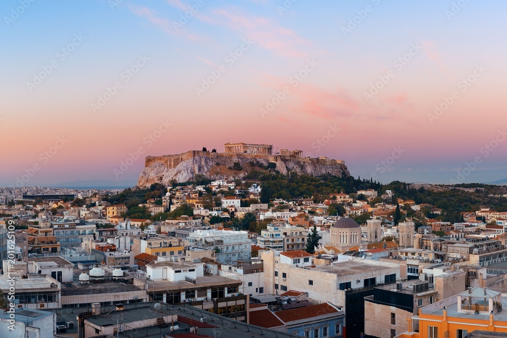 Athens skyline rooftop sunset
