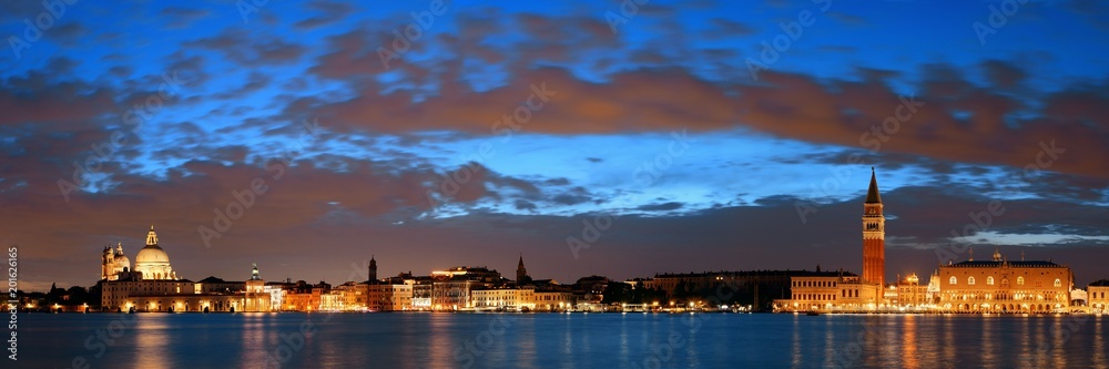 Venice skyline night panorama view