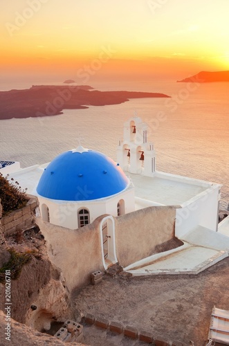 Santorini island church sunset