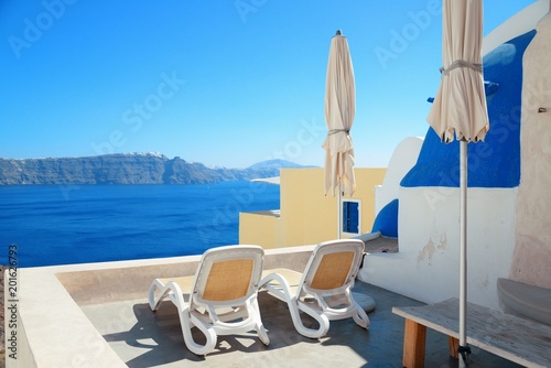 Santorini island leisure life with chair and umbrella © rabbit75_fot