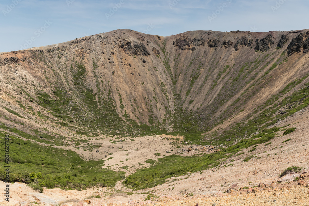 Azuma-Kofuji peak 1707 meters ,Mount Azuma is a roughly 2000 meter tall, volcanic mountain range northeast of Mount Bandai along the border of Fukushima and Yamagata Prefectures