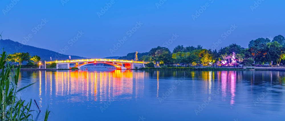 Nanjing Xuanwu Lake Financial District building landscape night view and city skyline