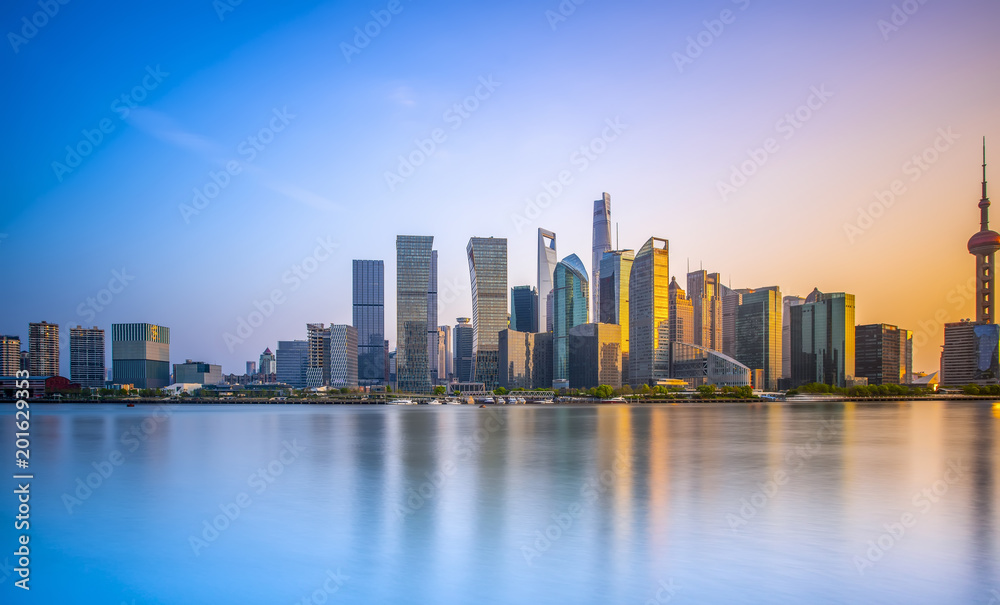 Architectural landscape and skyline of Lujiazui Financial District, the Bund, Shanghai