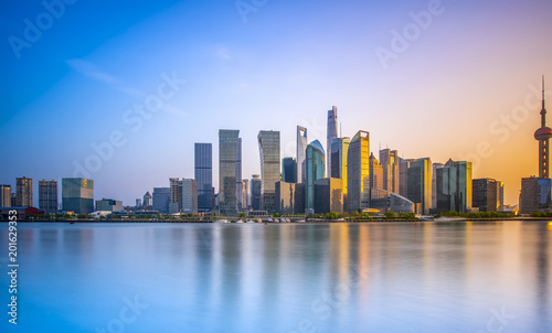 Architectural landscape and skyline of Lujiazui Financial District  the Bund  Shanghai