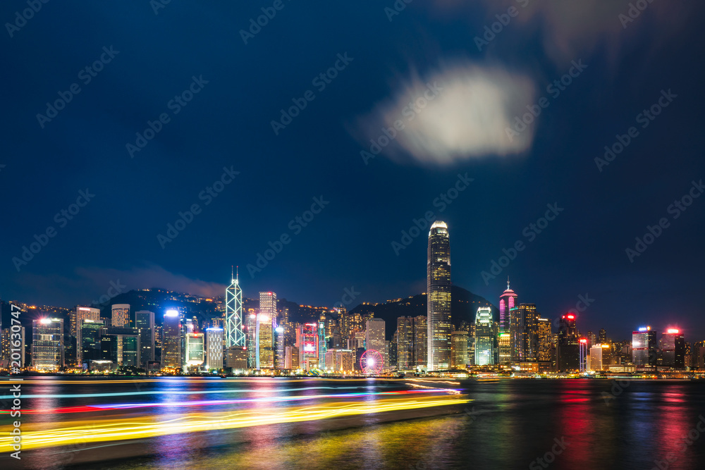 Fototapeta premium City night view, huge towers in central, in Hong Kong
