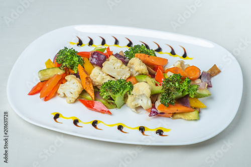 food in plates on a white background