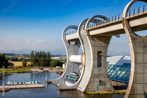 Falkirk Wheel connecting Forth and Clyde Canal with Union Canal Scotland UK