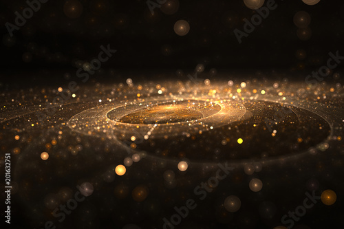 Streams of light - abstract fractal pattern, Circle golden background