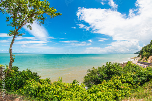 Beautiful seascape of Noen Nangphaya view point at Chantaburi Thailand - Taken by fisheye lens photo