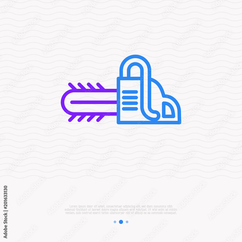 Chainsaw thin line icon. Modern vector iilustration of woodworking equipment. Chainsaw thin line icon. Modern vector iilustration of woodworking equipment.